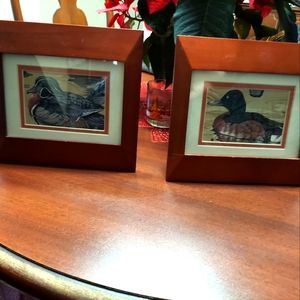 Two two wooden paint on canvas wood frame duck pictures